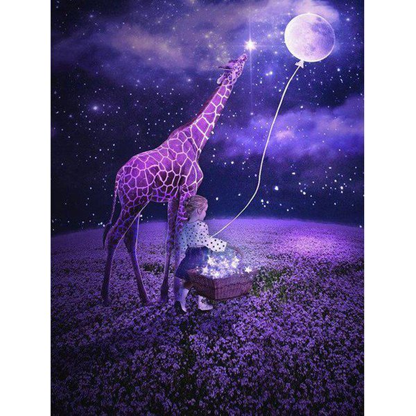 Pintura De Diamante Artesanal, Taladro Completo, DecoracióN Del Hogar, Pintura De Punto De Cruz, Bordado, Imagen De Jirafa Y NiñA 20X30CM-image