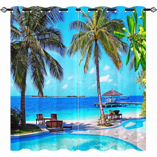 Ocean Tropikalne Lato Hawajski ZachóD SłOńCa Fale Morskie WzóR Krajobrazowy Tkanina Okienna ZasłOna Do Salonu Lewa I Prawa 2 Panele 100W160H(Cm)40X63In&Hook-image