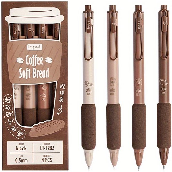 4 Szt. śLiczne Kawaii Kawa MięKkie Chleb ŻElowy DłUgopis Zestaw 0,5 Mm Czarny Kolor Atramentu Do Pisania Biuro Szkolne ArtykułY Papiernicze-image