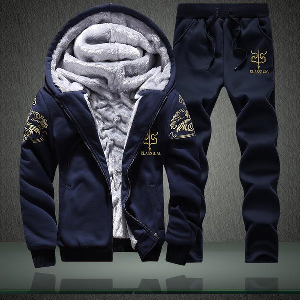 Polarowy MęSki Zestaw Zimowy Modny Casualowy Dres Gruby Bluza+Spodnie Odzież Sportowa Garnitur MęSki Zimowy CiepłY Z Kapturem Odzież Wierzchnia Garnitur Xxxxxl-image