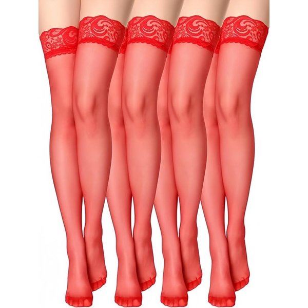 4 Pares Medias Altas Hasta El Muslo Medias De Encaje Medias Lenceras Sedosas Transparentes Para Mujer 1XL-image