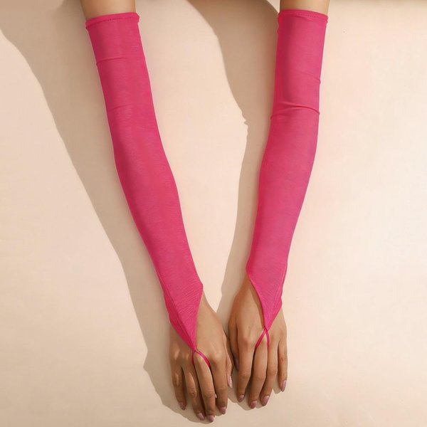 Guantes De Dedo Con Gancho EláSticos De 50 Cm ProteccióN Solar Guantes Largos Sin Dedos Guantes De Malla Transparente Boda Rojo Rosa-image