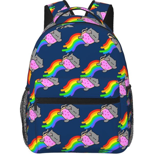 Mochila Escolar Bongo Cat Nyan Mochila Escolar Mochila De DíA Para Senderismo Viajes Para NiñOs NiñAs Moda Mochila Para Libros Bolsos De Hombro One Size-image