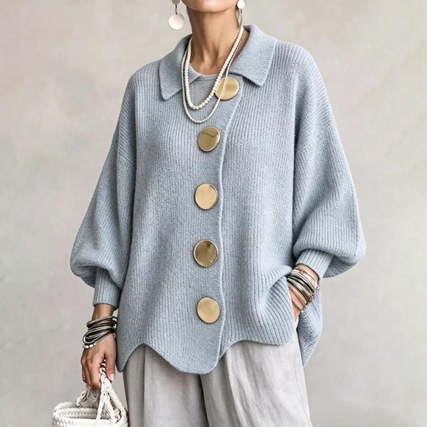 CáRdigan De Moda Para Mujer Con Cuello Solapa, Botones, Cremallera Y Dobladillo AsiméTrico XL Gray-image