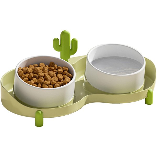 Cuencos Dobles Elevados Para Gatos Evitan Deslizamientos Y Derrames, Inclinados, De CeráMica, Elevados, Cuencos Para Comida Para Gatos Para Mascotas Beige-image