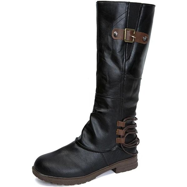 Zapatos Para Mujer Venta Caliente Botas Hasta La Rodilla Para Mujer Moda Banda Estrecha Botas Modernas Mujer Nuevo Punta Redonda Tacones Altos Zapatos 42 Negro-image