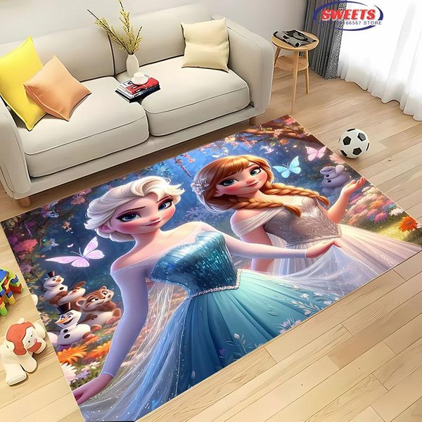 MrożOna Elsa I Anna KsiężNiczka Dywan Z Nadrukiem 3D HD Do Salonu, Pokoju DziecięCego, Pod Sofę, Wycieraczka PodłOgowa, Mata AntypośLizgowa Dekoracyjna 60*90Cm-image