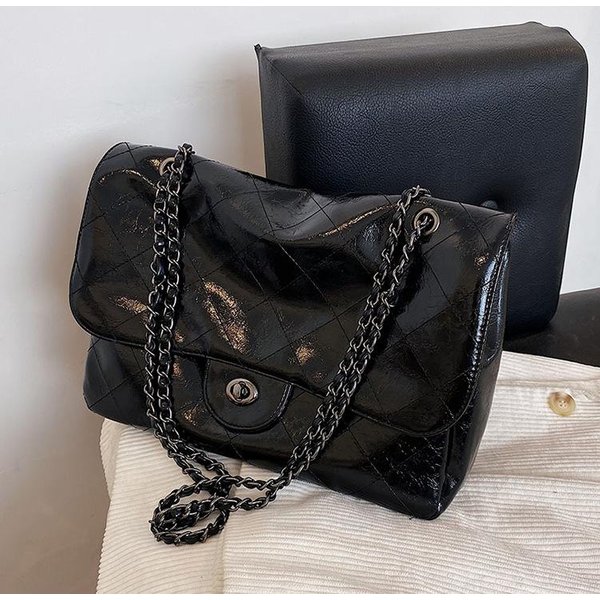 Moda Retro Gran Capacidad Bolso De Cadena Diamante Nuevo Bolso De Hombro Para Desplazamientos Bolso De Axila Para Mujer Black-image