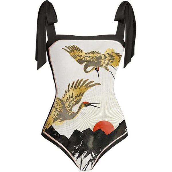 Nuevo Traje De BañO Estampado De Dos Piezas Para Mujer Conjunto Conservador De Una Pieza Con Falda De Gasa M White-image