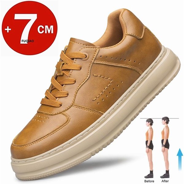 Modne MęSkie Casualowe SkóRzane Sneakersy Na Grubej Podeszwie PodwyżSzająCe 7 Cm Buty OddychająCe Wygodne Modne Sportowe PodwyżSzająCe 38 Beige-image