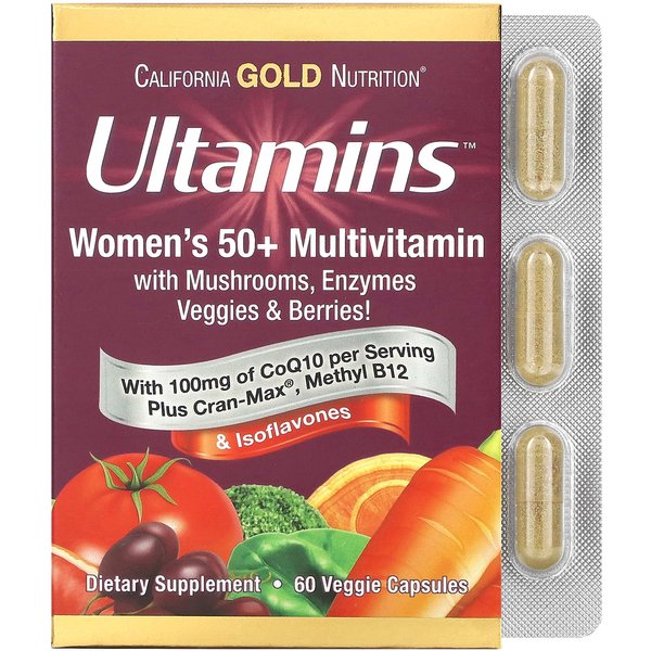 California Gold Nutrition, MultivitamíNico Ultamins Para Mujeres Mayores De 50 AñOs Con Coq10, Contiene Hongos, Enzimas, Verduras Y Bayas, 60 CáPsulas Vegetales-image
