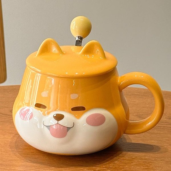 Taza De CeráMica Shiba Inu De Dibujos Animados Con Tapa Taza De Agua De Alto Valor Regalo De Recuerdo Taza Creativa Cachorro 420Ml-image