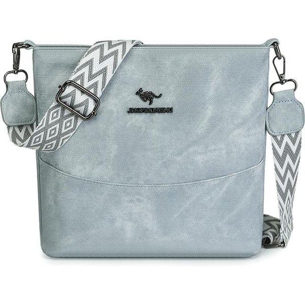 MięKka SkóRzana Damska Torba Crossbody Dojazdy DużA Pojemność Torba Na Ramię Jasny Kolor Niebieski-image