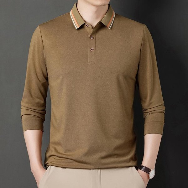 Camiseta De Manga Larga Para Hombre, Estilo Nuevo De OtoñO, Polo Holgado De Negocios Para Hombres JóVenes Y De Mediana Edad, Camiseta Con Solapa, Ropa Para Hombres XXL-image