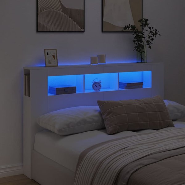 Cabecero De Cama Con Led, Blanco, 160X18,5X103,5 Cm-image