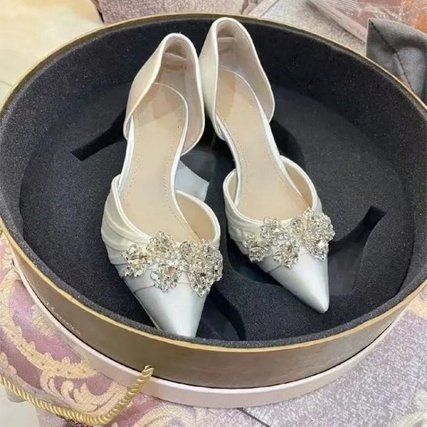Buty Damskie Nowe Wsuwane Damskie Wysokie Obcasy Moda CzółEnka Na Imprezę Damskie KryształOwe Szpiczaste Palce PłYtkie Cienkie Obcasy Damskie SandałY 39 BiałY-image