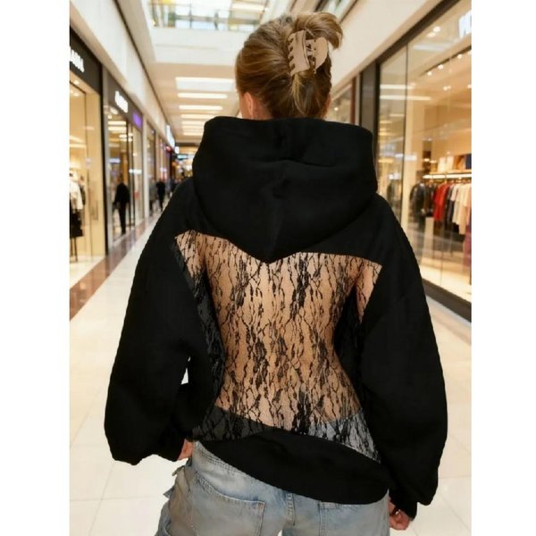 Damska Modna Bluza Z Kapturem, Z DłUgim RęKawem, Z Odkrytymi Plecami I Pustym AżUrowym Panelem. XS Beige-image
