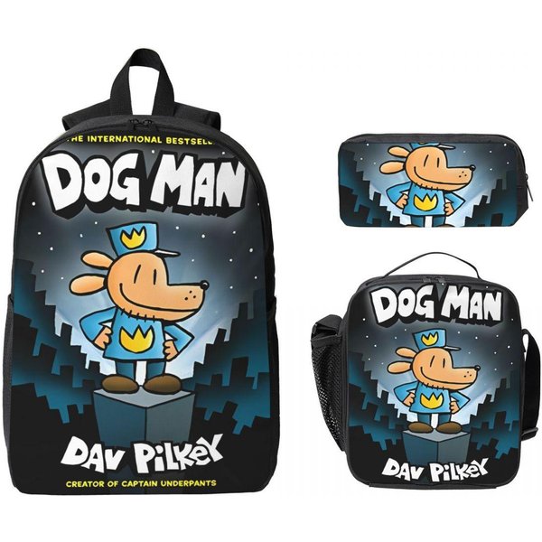 Zestaw 3 Szt. PlecakóW Szkolnych Z Motywem Dog Man Dla Dzieci, PióRniki, Zestawy PlecakóW Z Pojemnikiem Na Lunch Dla UcznióW, Plecak Dzienny Gray-image