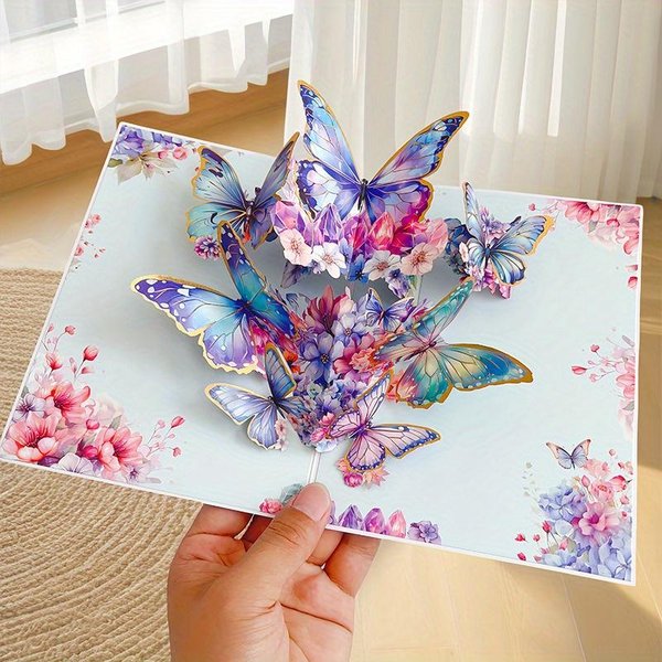 Tarjetas De FelicitacióN Pop-Up De Mariposa 3D Postal Para El DíA De San ValentíN, Madre, Aniversario, FelicitacióN De InvitacióN De Boda, Regalo De CumpleañOs 15X20Cm PúRpura-image