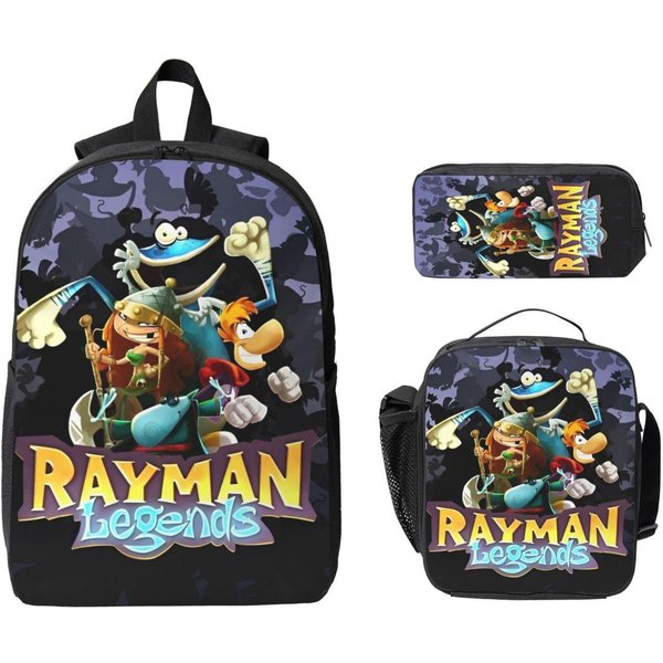 Zestaw 3 PlecakóW Rayman Legend Dla ChłOpca I Dziewczynki, PióRniki, Zestawy TornistróW Z PudełKiem Na Lunch Dla UcznióW, Plecak Gray-image