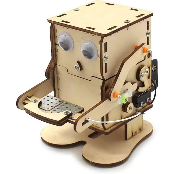 Robot ZjadająCy Monety DIY Model Projekt Steam Zestaw Edukacyjny Eksperyment Naukowy Dla Dzieci Drewniany Zestaw Do MontażU Beige-image