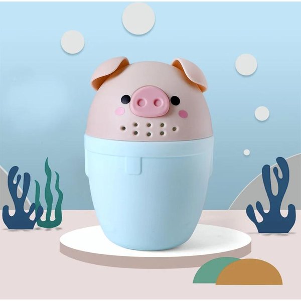 Taza De Enjuague Para Champú De Bebé Linda Cerdo De Dibujos Animados Cubo Enjuagador De BañO Para Lavar El Cabello Y Enjuagar El Champú Protegiendo Los Ojos Del Bebé Gray-image