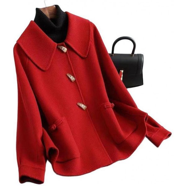 Abrigo De Lana De Doble Cara Para Mujer, Corto, Estilo Coreano, Holgado, Talla Grande, Primavera, OtoñO, Invierno, Abrigo De Lana De Doble Cara Grueso XL Black-image