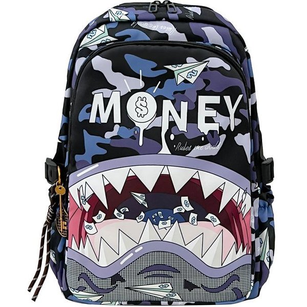 Mochila Escolar Nueva Camuflaje TiburóN Mochila Casual Gran Capacidad Moda Color Contrastante Mochila Escolar Estudiantes De Primaria Tendencia Estilo Fresco Impermeable With Pendant-image