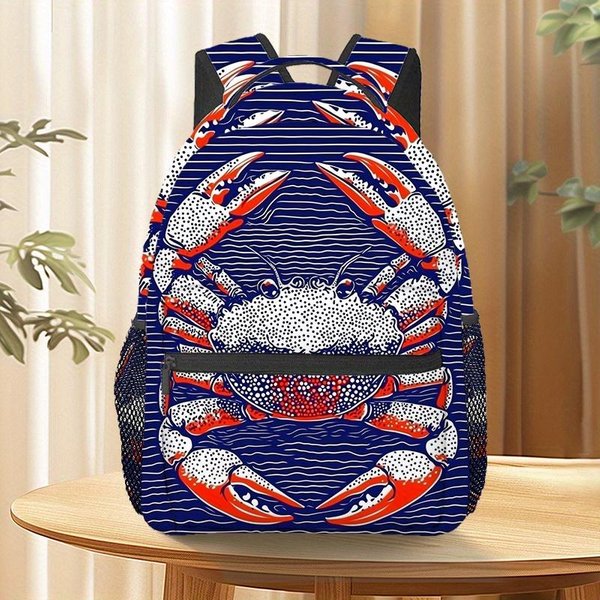Personalizowany Plecak PodróżNy Z Nadrukiem PaskóW Niebieskiego Kraba Z Chesapeake - Lekki, WytrzymałY Plecak Turystyczny Z Regulowanymi WyśCiełAnymi S Blue-image