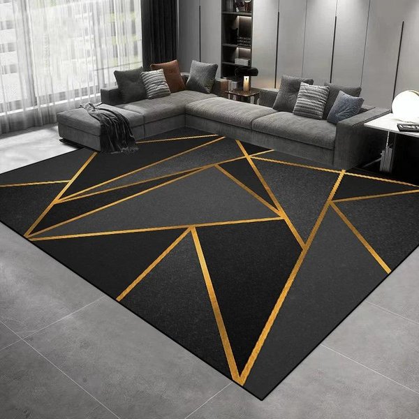 Nowoczesny Geometryczny Marmurowy Dywanik Obszarowy, Czarno-Szara Abstrakcyjna Dekoracyjna Mata PodłOgowa Do Salonu Sypialni, AntypośLizgowy Zmywalny Dywan 40X60Cm-Felt-image