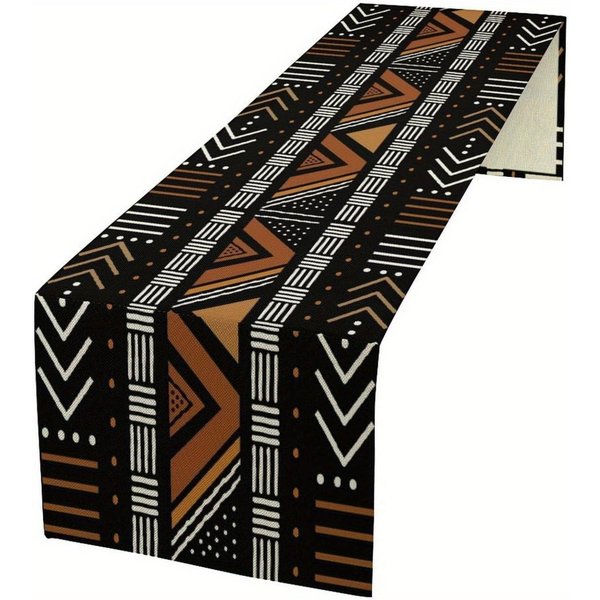 1 Szt. AfrykańSki Geometryczny Plemienny BieżNik Na Stół - Abstrakcyjny Tradycyjny WzóR, 100% Poliester, AfrykańSki WystróJ Domu 150X33Cm-image