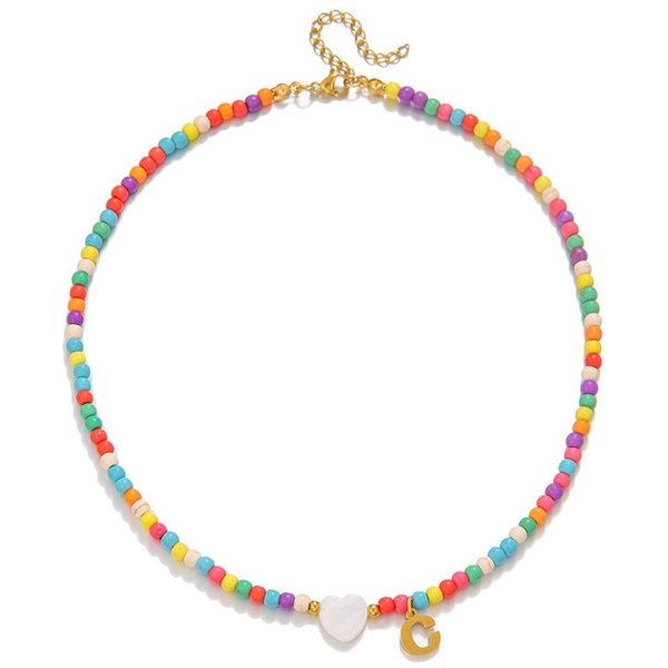 Nowe Kolorowe Naszyjniki Z KoralikóW Z InicjałAmi Dla DziewcząT Kobiet RęCznie Robione Koraliki Choker Naszyjnik Bohemian BiżUteria Prezent Hurtowa Beige-image