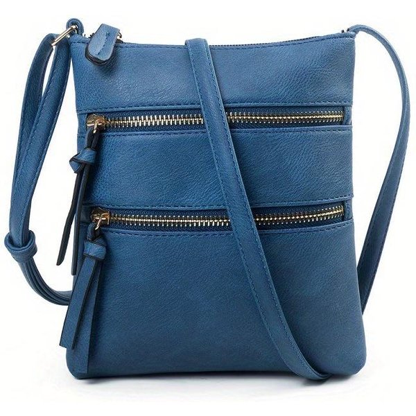 Bolso Cruzado PequeñO Con MúLtiples Cremalleras, Bolso Texturizado, Bolso De Hombro CláSico VersáTil De Moda Negro-image