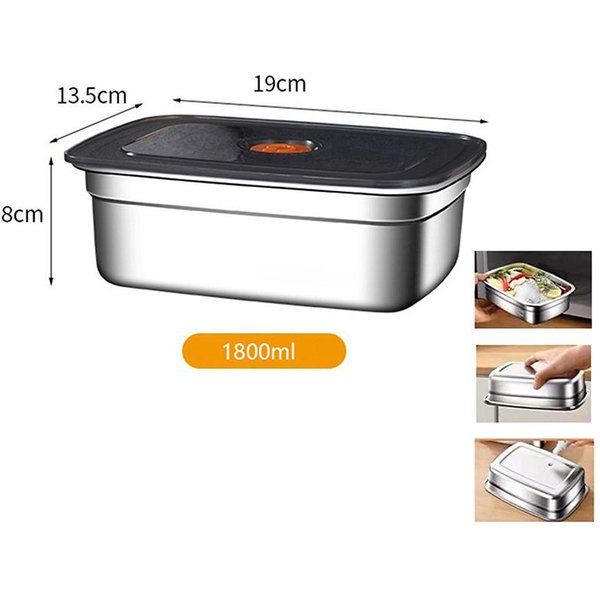 PudełKo Na Lunch Ze Stali Nierdzewnej 304 Z Pokrywką, Szczelne, PudełKo Bento, PudełKo Do Przechowywania W LodóWce I ZamrażArce, PudełKo Na Lunch Na Kemping Na śWieżYm Powietrzu 1800ML Black-image