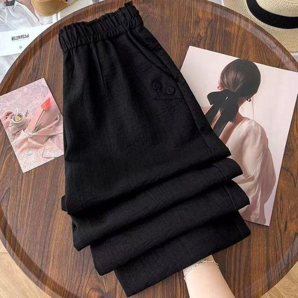 VersióN Coreana De Pantalones Harem Para Mujer En Verano Nuevos Pantalones De Pierna Ancha De Cintura Alta Sueltos Cubre-Carne VersáTiles Casuales 4XL Black-image