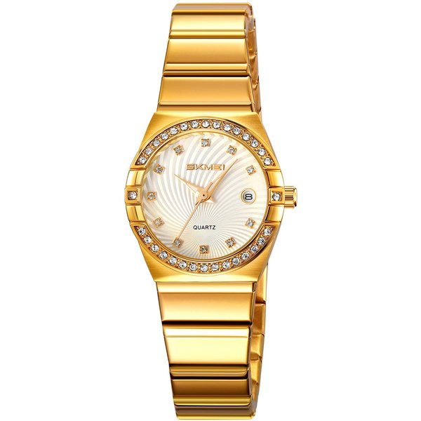 Reloj De Mujer Skmei Reloj De Lujo Para SeñOras Reloj De Pulsera De Cuarzo 3ATM Resistente Al Agua Correa De Reloj De Acero Inoxidable Oro-image