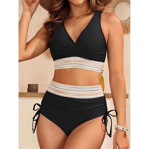 V-Neck Bikinis 2026 Women High Waist Swimwear Drawstring Swimsuit Female Beachwear Summer Bathers Bathing Swimming Swim Suit XXL XXL Brown-image