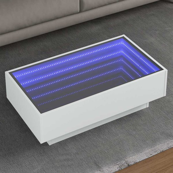 Vidaxl Stolik Kawowy Z Led, BiałY, 90X50X30Cm, Materiał Drewnopochodny-image