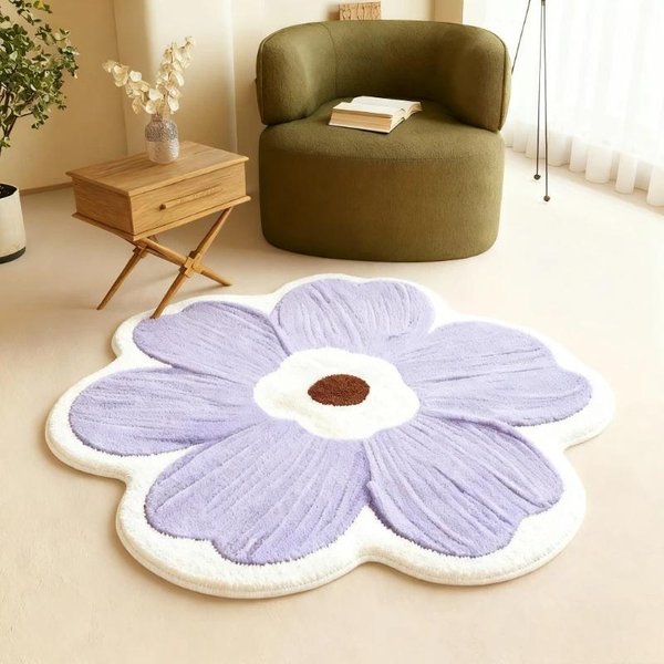 WzóR Kwiatowy WystróJ Sypialni Pluszowy Dywan Puszysty MięKki Dywan Do Salonu Gruba Zmywalna Mata PodłOgowa Do Pokoju Dziennego Domowy Dywan AntypośLizgowy 80X80Cm-image