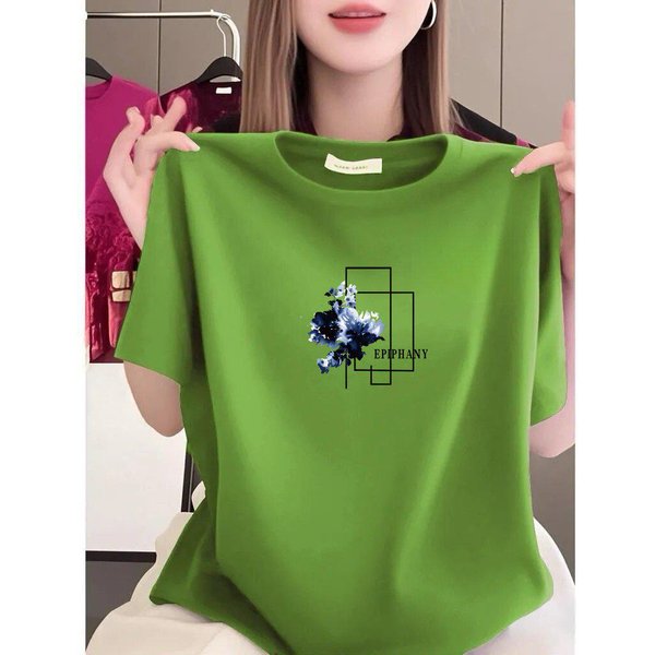 Venta De LiquidacióN: Elegante Camiseta Estampada De Manga Corta Para Mujer, Corte Holgado Con Cuello Redondo, Aspecto Adelgazante Y Juvenil, Perfecta Para Ropa Casual. L-image