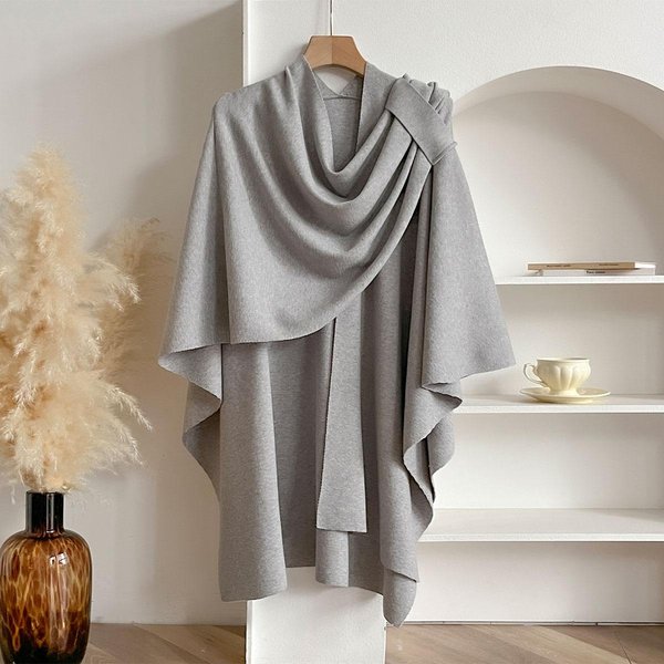 Poncho Para Mujer Chal CáLido De Invierno Doble Cara DiseñAdor Manta Engrosada Bufanda De Lujo Capa Femenina Chal Estola De Cachemira Pashmina Gray-image