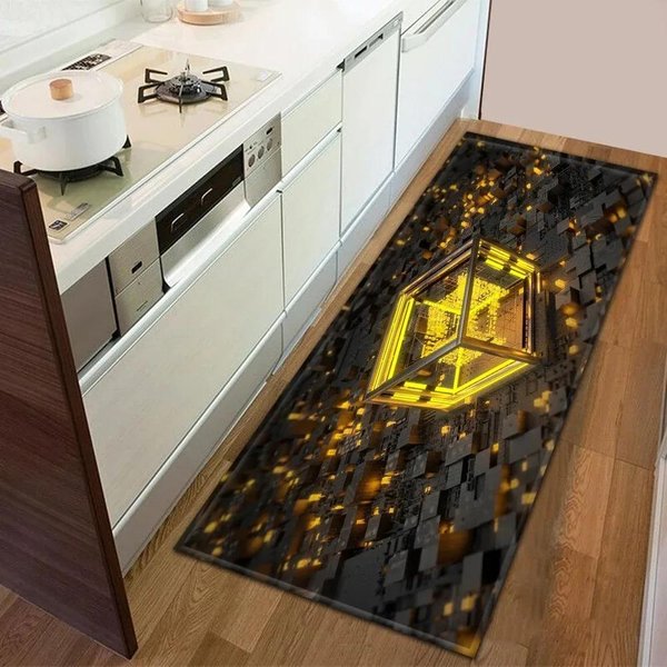 AntypośLizgowy Zmywalny 3D Geometryczny Dywanik Biegacz Futurystyczny WzóR Dywan Do Kuchni Przedpokoju Korytarza WystróJ Domu Dywanik PodłOgowy 40X120Cm(16X47In)-image