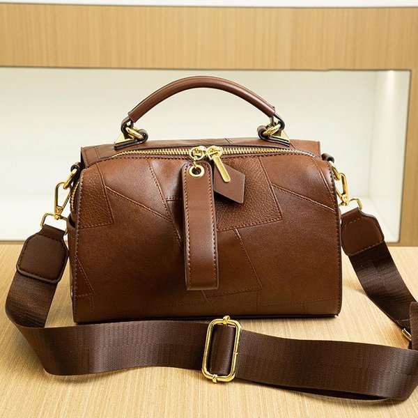 DiseñO Nicho Bolso De Mujer Bolso Almohada Moda Bolso De Mano Boston Cuero Empalmado Hombro Cruzado Bolso Brown-image