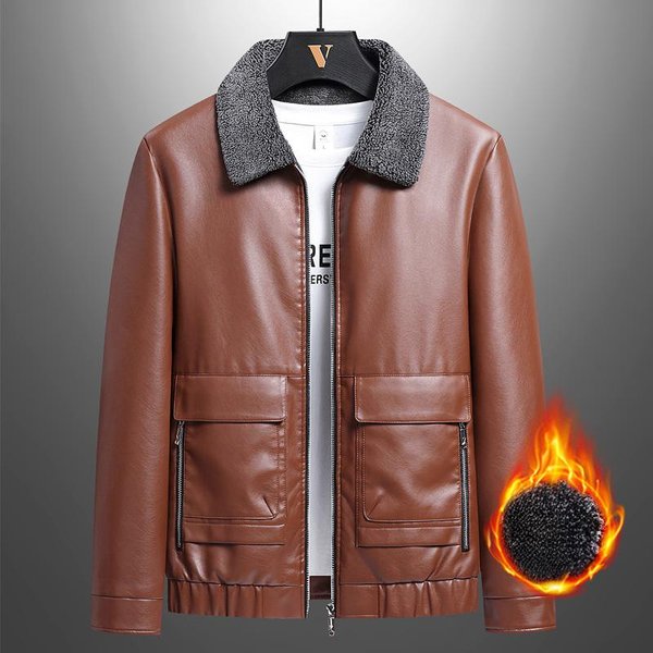 Nueva Chaqueta De Cuero De Invierno Para Hombre MáS Terciopelo Engrosado Chaqueta De Cuero PU Para Hombre Forro Polar De Borrego Todo En Uno Chaqueta CáLida 5XL-image