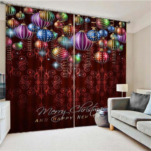 Cortinas De Bolas De Navidad DecoracióN Festiva Cortinas De Ventana 2 Paneles Feliz Navidad Sala De Estar Dormitorio DecoracióN Del Hogar 50W60H(Cm)X2Pcs&Rod Pocket-image