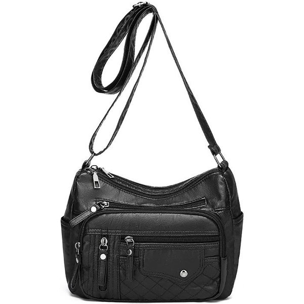 Nowa Damska Torba Na Ramię Tekstura MięKkiej SkóRy Torba Crossbody O DużEj PojemnośCi Modna Prosta Torba Dla Kobiet W ŚRednim Wieku Black-image