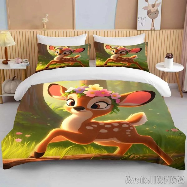 Juego De Cama Suave Estampado De Bambi Funda NóRdica EdredóN De Anime Adultos NiñOs Regalo De CumpleañOs TamañO Completo TamañO King Juego De Cama US Queen 229X229Cm-image