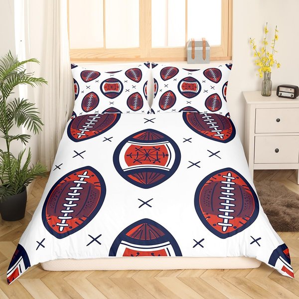 Funda NóRdica Deportiva De Rugby Para NiñOs TamañO Queen ColeccióN De Ropa De Cama De FúTbol Funda De EdredóN De Deporte De Pelota Funda De EdredóN Tie Dye Negro Con 2 Fundas De Almohada AU Double(180X210Cm)-image