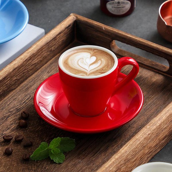 80ML Kolorowy Ceramiczny Zestaw FiliżAnek Do Kawy FiliżAnki I Talerze Do PopołUdniowej Herbaty Kubek Na Mleko Na śNiadanie Ceramiczny Kubek Do Kawy Espresso 80ML Red-image