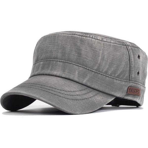 Gorras Militares De AlgodóN Lavadas, Sombrero De Copa Plano Informal Para Hombres Y Mujeres, Gorra Militar De Cadete, DiseñO úNico Ajustable, Vintage Para Las Cuatro Estaciones Adjustable 56-60Cm-image